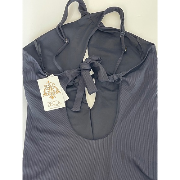 BECCA Black Fine Lines High Neck One Piece Swimsuit Women's Size XL - Picture 6 of 8